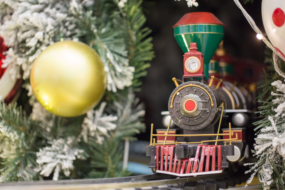 Close View of Model Train With Ornament